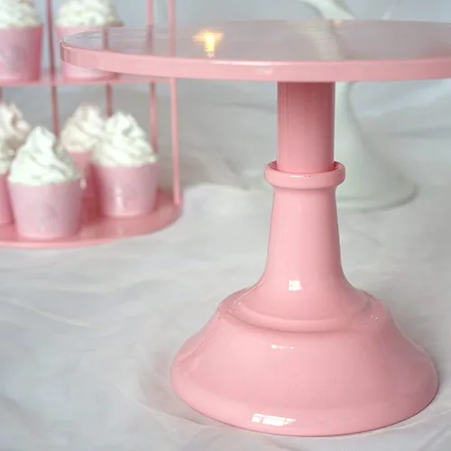 Vista 5 de Soporte de hierro para tartas, bandeja decorativa para cupcakes, bandeja de fruta de postre para baby shower, boda, fiesta de cumpleaños (rosa) (M)