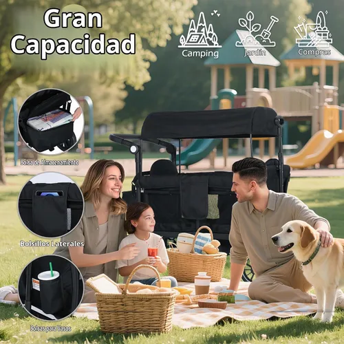Vista 5 de Kinder King Cochecito Wagon para 2 niños, barra de empuje/tracción Negro