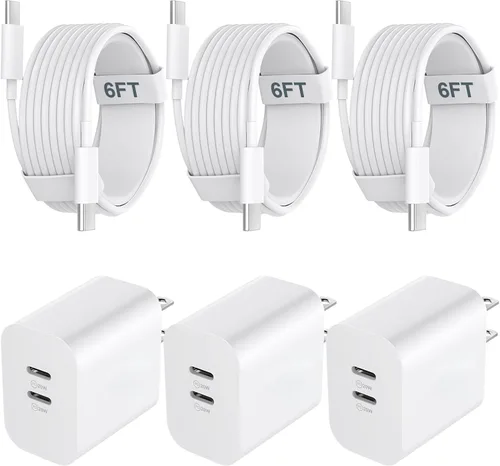 Vista 11 de Cargador rápido para teléfono 17/16/15 Pro Max, bloque de carga rápida USB C de 20 W con cable de carga USB C a C de 6 pies de largo para teléfono