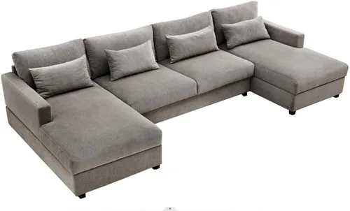 Vista 88 de Quarte Sofá seccional en forma de U, sofá modular con dos asientos individuales, dos sillas, combinación de bricolaje, tela de hilo en bucle Beige/5