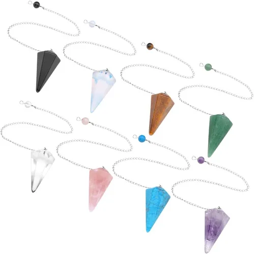 Vista 2 de Top Plaza Colgantes sanadores de Reiki, péndulos puntiagudos, multifacéticos, opalita, cristal transparente, cuarzo rosado, amatista natural