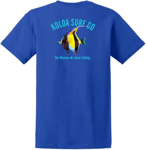 Vista 85 de Koloa Surf - Camisetas de algodón pesado para hombre, tallas grandes y altas Azul acuático/negro buscando diseño de ondas