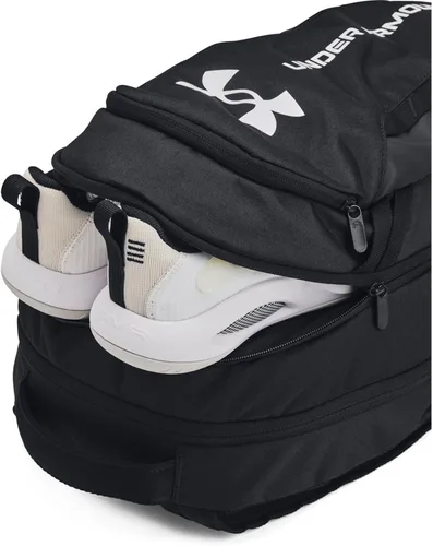 Vista 4 de Under Armour Mochila Hustle 6.0 unisex para adultos (002) Negro / Negro / Blanco