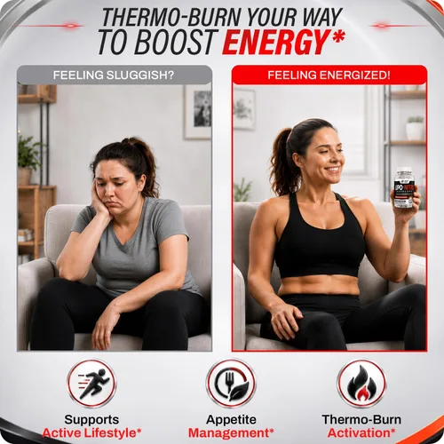 Vista 5 de Píldoras de dieta Thermo-Burn Apoyo de energía y metabolismo, 120 tabletas Fórmula termogénica avanzada, apoyo para el enfoque y el apetito