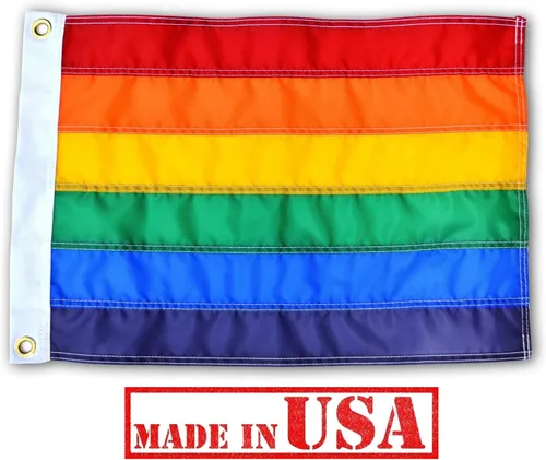 Vista 2 de US Flag Factory - Bandera arcoíris de 12 x 18 pulgadas (rayas cosidas individualmente) para exteriores SolarMax Nylon - Calidad premium - Fabricado