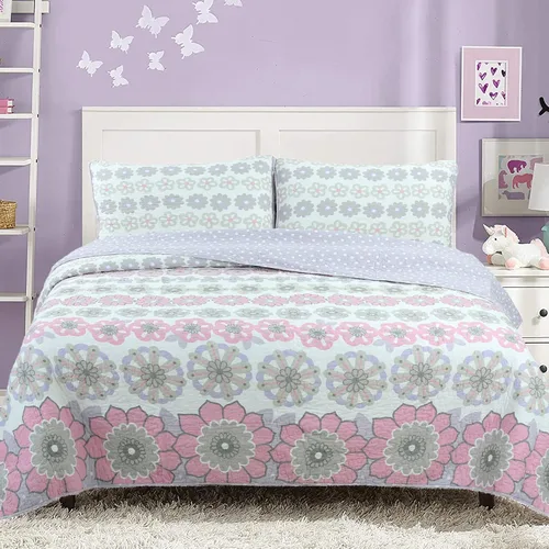 Vista 9 de Orchid Lola - Juego de edredón reversible de 100 % algodón para niños y niñas, diseño de flores