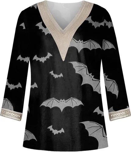 Vista 3 de Halloween Shirts for Women 34 Length Sleeve Womens Tops Pumpkin Shirt Trendy V Neck Casual Loose Fit Tunic T-Shirts