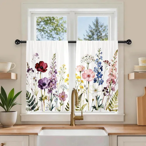 Vista 10 de Cortinas cortas de cocina de poliéster con estampado para puerta de granero, 27.5 pulgadas de ancho x 36 pulgadas de largo, cortinas de puerta