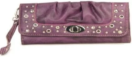 Vista 2 de Púrpura Studded Turnlock Wristlet cartera