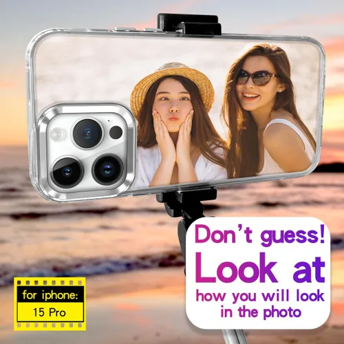 Vista 6 de Funda de espejo para iPhone 15 Pro para mujer, funda de acrílico con espejo que se puede utilizar para maquillaje al aire libre para niñas que aman
