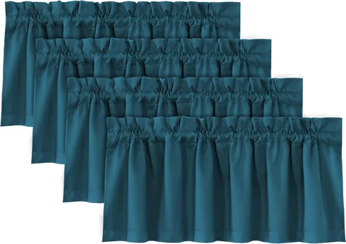 Vista 30 de H.VERSAILTEX Cenefas de cortina 100% opacas para ventanas, 2 paneles con aislamiento térmico, bolsillo para barra, pequeña cenefa corta para cocina