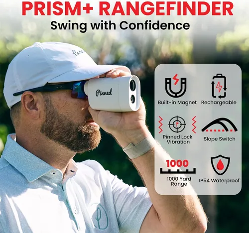 Vista 3 de Pinned Prism Slope Golf Rangefinder - Golf Distance Rangefinder with Slope - USB Rechargeable, Pinned Locked Vibration Laser Range Finder - Range
