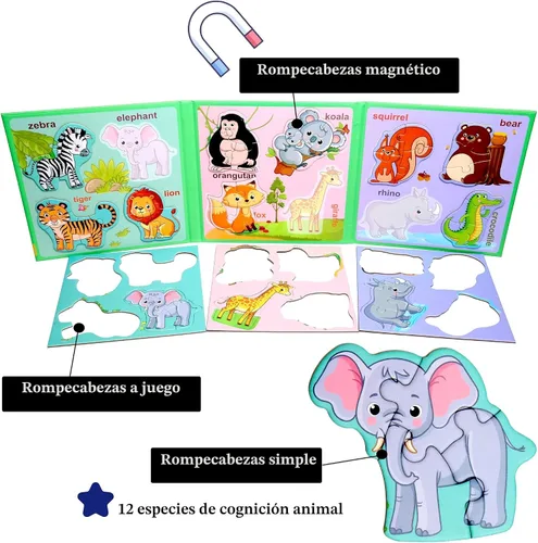Vista 3 de Rompecabezas magnéticos para niños de 1 a 3 años, rompecabezas de viaje para niños de 2 a 4 años, juguete de actividades con animales para niños