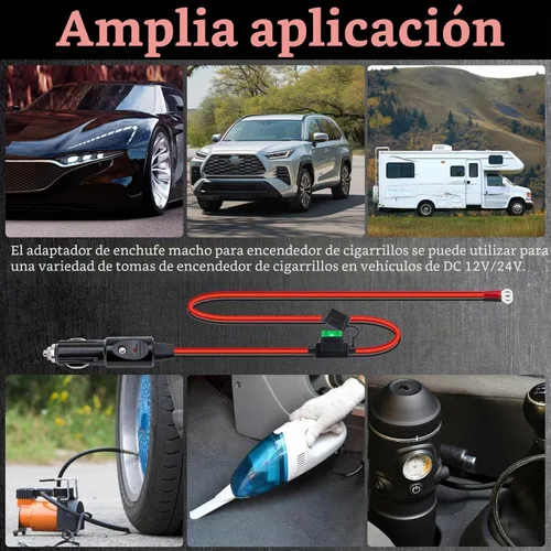 Vista 7 de Enchufe de encendedor de cigarrillos resistente de 12 AWG, cable adaptador de enchufe macho de encendedor de cigarrillos de 10 pies con luces LED