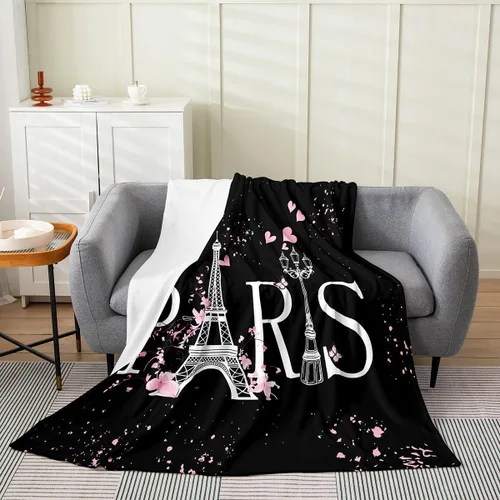 Vista 9 de Feelyou Manta de felpa de la Torre Eiffel con purpurina, color azul, morado, pastel, para todas las estaciones, manta de cama para niños, manta