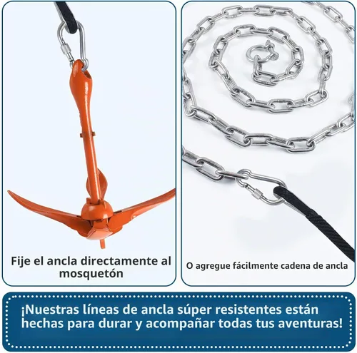 Vista 7 de Cuerda de anclaje de 1/2 pulgada y 50 pies, cuerda de anclaje para barco, trenza sólida MFP, línea de anclaje con dedal de acero inoxidable 316