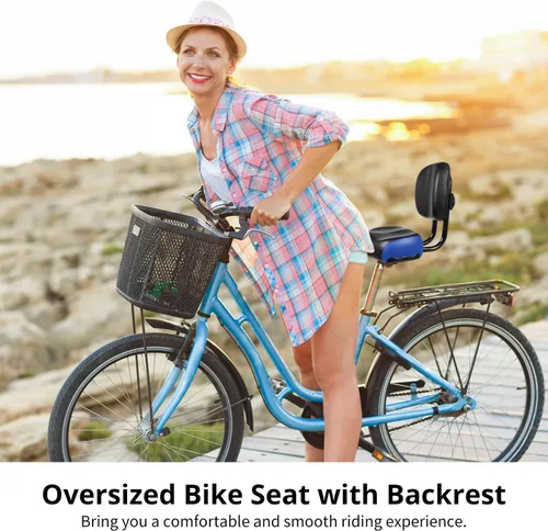 Vista 2 de Asiento de bicicleta con respaldo – Sillín de bicicleta de gran tamaño con soporte de espalda, asiento ancho acolchado de poliuretano