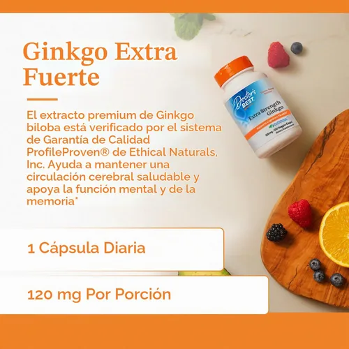 Vista 4 de Doctor's Best Ginkgo extra fuerte, sin OMG, sin gluten, vegano, sin soja, promueve la función mental y la memoria, 120 mg, 120
