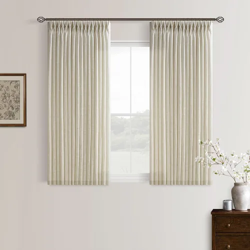 Vista 89 de TWODRAPES Cortinas de Lino Plisadas con Pinza Beige Blancas de 54 Pulgadas de Largo 2 Paneles para Comedor Cocina Dormitorio Plisadas Semi