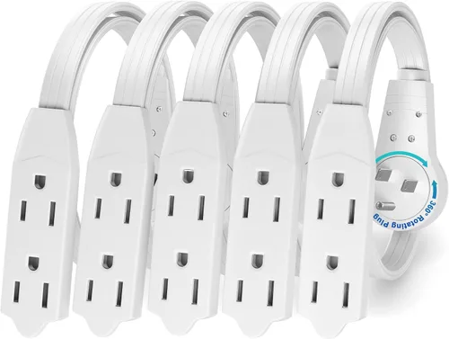 Vista 14 de Maximm Cable de extensión de enchufe plano giratorio de 360° de 1 pie, cable de extensión de 3 tomas de corriente múltiple de 16 AWG, cable