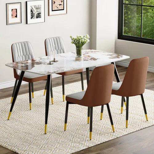 Vista 44 de Juego de 4 mesas de comedor negras para mesa de comedor de 4,50 pulgadas para 4, sillas de cocina de piedra sinterizada, fácil de montar, adecuado