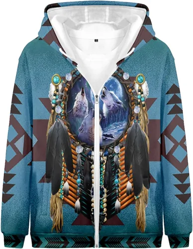 Vista 2 de Native Indians - Sudadera con capucha unisex con estampado 3D con capucha y cremallera para nativos americanos