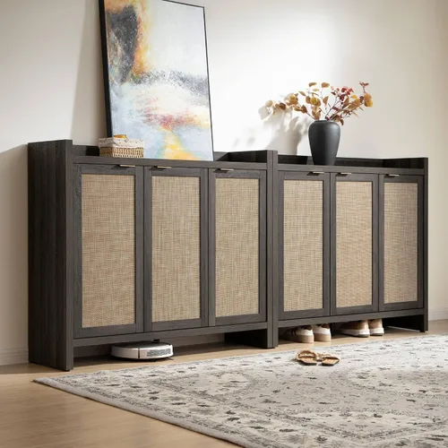 Vista 6 de SICOTAS Zapatero de almacenamiento de 30 pares, gabinete de ratán para entrada, gabinete grande de 6 niveles de 41" de altura, gabinete