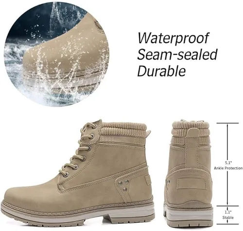 Vista 3 de Athlefit - Botines de combate para mujer con cordones y tacón bajo, impermeables