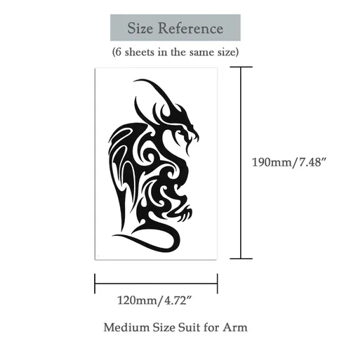 Vista 3 de 6 hojas de tatuajes temporales de tatuajes de garra de dragón volador negro, tótem y brazo, tatuajes falsos que se ven reales y duran mucho tiempo