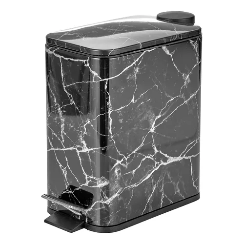 Vista 10 de mDesign Bote de basura rectangular de metal delgado de 1.3 galones/5 litros con pedal de paso, tapa de cierre fácil, forro removible - Papelera