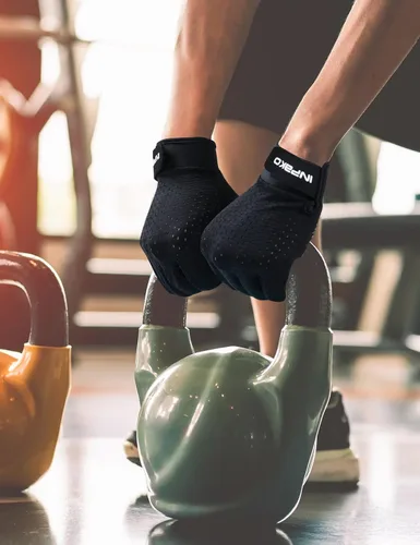 Vista 7 de Guantes de entrenamiento para hombres y mujeres, guantes de gimnasio de medio dedo, absorbentes de golpes, guantes de ejercicio antideslizantes