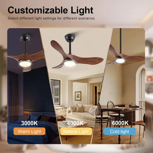Vista 6 de Ventiladores de techo de madera maciza con luces, ventilador de techo moderno de 36 pulgadas con luz y control remoto, motor CC reversible, 6