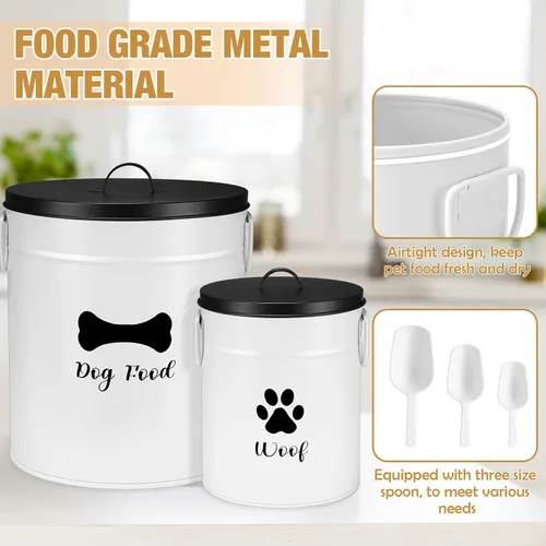 Vista 3 de DoubleFill Juego de 2 recipientes de metal extra grandes de almacenamiento de alimentos para perros, 23 + 10 libras, tarros herméticos