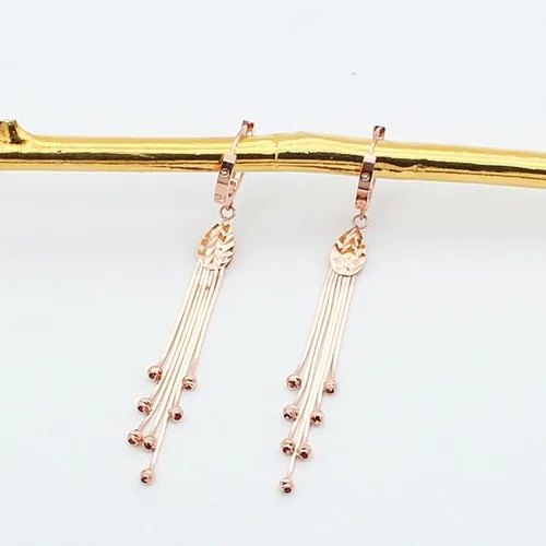 Vista 2 de SAGEKING 2024 New 585 Purple Gold Soft Chain Tassel Round Bead Drop Earrings For Women Exquisite Long Elegant Wedding 14K Rose Gold High Jewelry