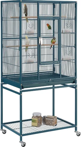 Vista 11 de Yaheetech Jaula grande de hierro forjado de 54 pulgadas para loros pequeños, periquitos y pájaros para loros pequeños, periquitos, mejillas verdes