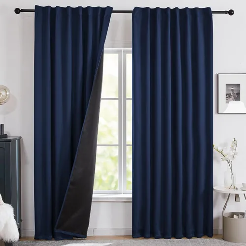 Vista 14 de Deconovo Cortinas 100% opacas para dormitorio, cortina con aislamiento térmico, panel de sala de estar insonorizado, certificado Oeko-TEX, cortinas
