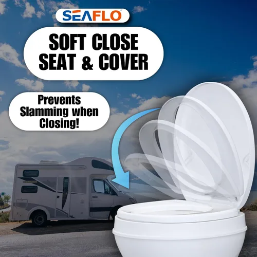 Vista 7 de SEAFLO Inodoro de altura residencial para cámper o caravana con accesorio rociador, altura estándar de 18.5 pulgadas, sistema de descarga por