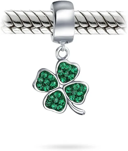 Vista 2 de Good Luck Lucky 3D Red Lady Bug Irish Shamrock Leaf Enamel Green Heart Clover Charm Bead For Women Teens .925 Sterling Silver Fits European Bracelet
