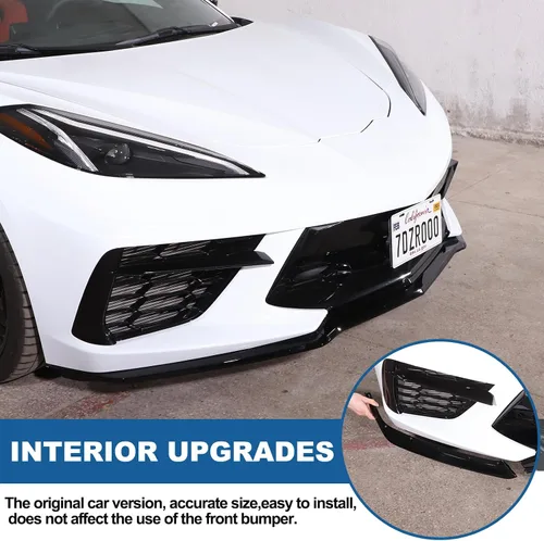 Vista 4 de Parachoques delantero inferior de repuesto compatible con Chevrolet Corvette C8 GM Z51 2020-2024 plástico ABS 3 piezas parachoques delantero