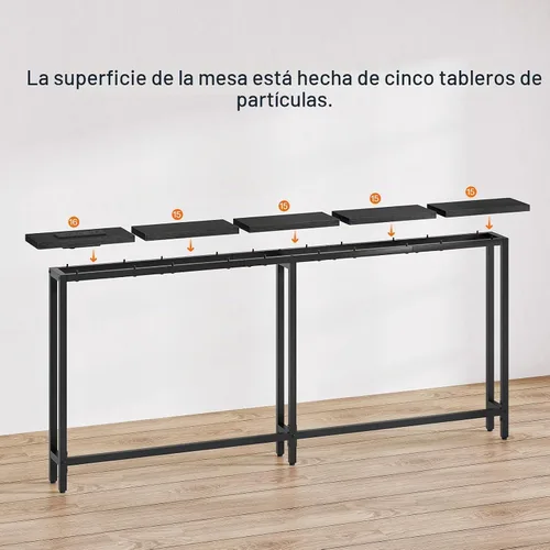 Vista 5 de HOOBRO - Mesa de consola estrecha de 63" con estación de carga, mesa de sofá de 5.9" con 2 tomas de corriente y puertos USB, mesas largas de entrada