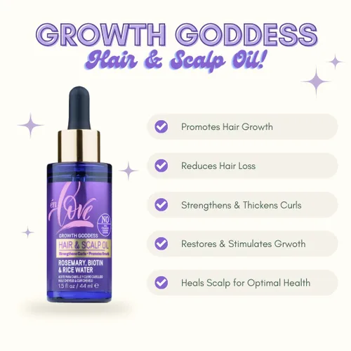 Vista 2 de Growth Goddess - Aceite para el cabello y el cuero cabelludo, con romero, biotina, agua de arroz orgánica y aceite de ricino negro jamaicano