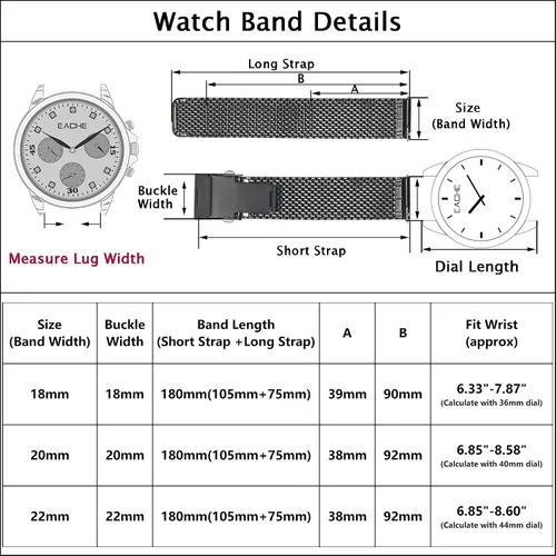 Vista 2 de EACHE Correas de reloj de malla gruesa de acero inoxidable para hombre, correas de reloj ajustables de malla resistente de liberación rápida