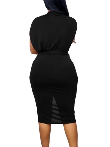 Vista 2 de LYANER Vestido midi sexy de manga corta con cuello en V profundo y nudo frontal para mujer