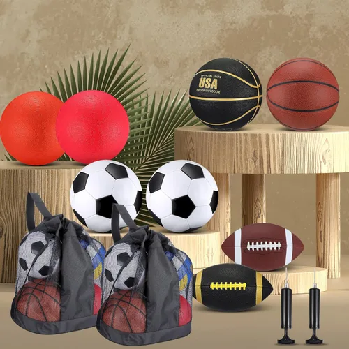 Vista 7 de Liliful Juego de 8 pelotas deportivas para el regreso a la escuela, tamaño oficial, fútbol, baloncesto, fútbol, patio, equipo de PE con bolsa