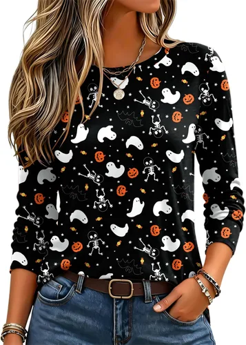 Vista 28 de Zeagoo Paquete de 3 camisetas de manga larga para mujer, estilo casual, suave, cuello redondo, básicas, ropa de otoño Z Rayas Azul 273