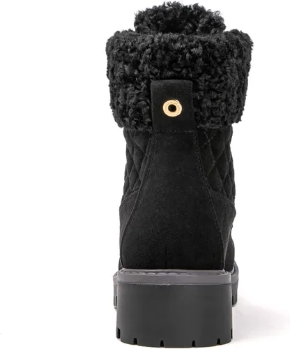 Vista 5 de GLOBALWIN Botas de tobillo acolchadas para mujer, botas de combate de moda, con cordones, tacón bajo, botines de piel cálida para mujer