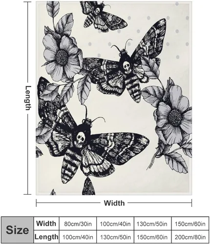 Vista 2 de Manta gótica de franela de polilla abstracta, mágica, bohemia, mariposa, esqueleto, luna, estrellas, manta estética para hombres, mujeres, niñas