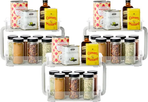 Vista 7 de madesmart Organizador de especias escalonado, 8 tarros para artículos esenciales de cocina, almacenamiento vertical para sal, pimienta, cayena
