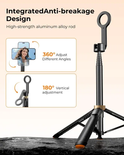 Vista 6 de Trípode magnético para selfie stick de 72 pulgadas para iPhone MagSafe, soporte de trípode extensible para teléfono con control remoto Bluetooth