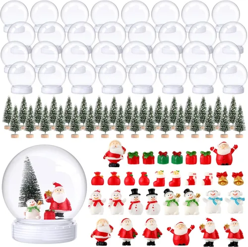 Vista 8 de Xinnun Kit de 48 piezas de 3.9 pulgadas de bolas de nieve de Navidad de plástico incluyendo 16 mini árboles de Navidad artificiales, 16 mini adornos